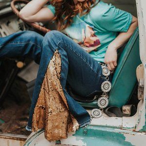 Rose Gold Sequin Flare Jeans